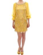 Dolce & Gabbana Yellow Lace Crystal Embellished Mini Women's Dress