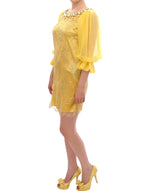 Dolce & Gabbana Yellow Lace Crystal Embellished Mini Women's Dress