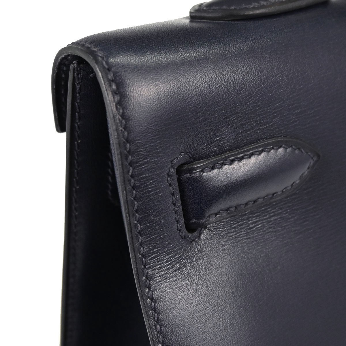 Hermes Kelly Blue Box Calf With Gold Hardware Blue Calfskin Handbag (Pre-Owned)