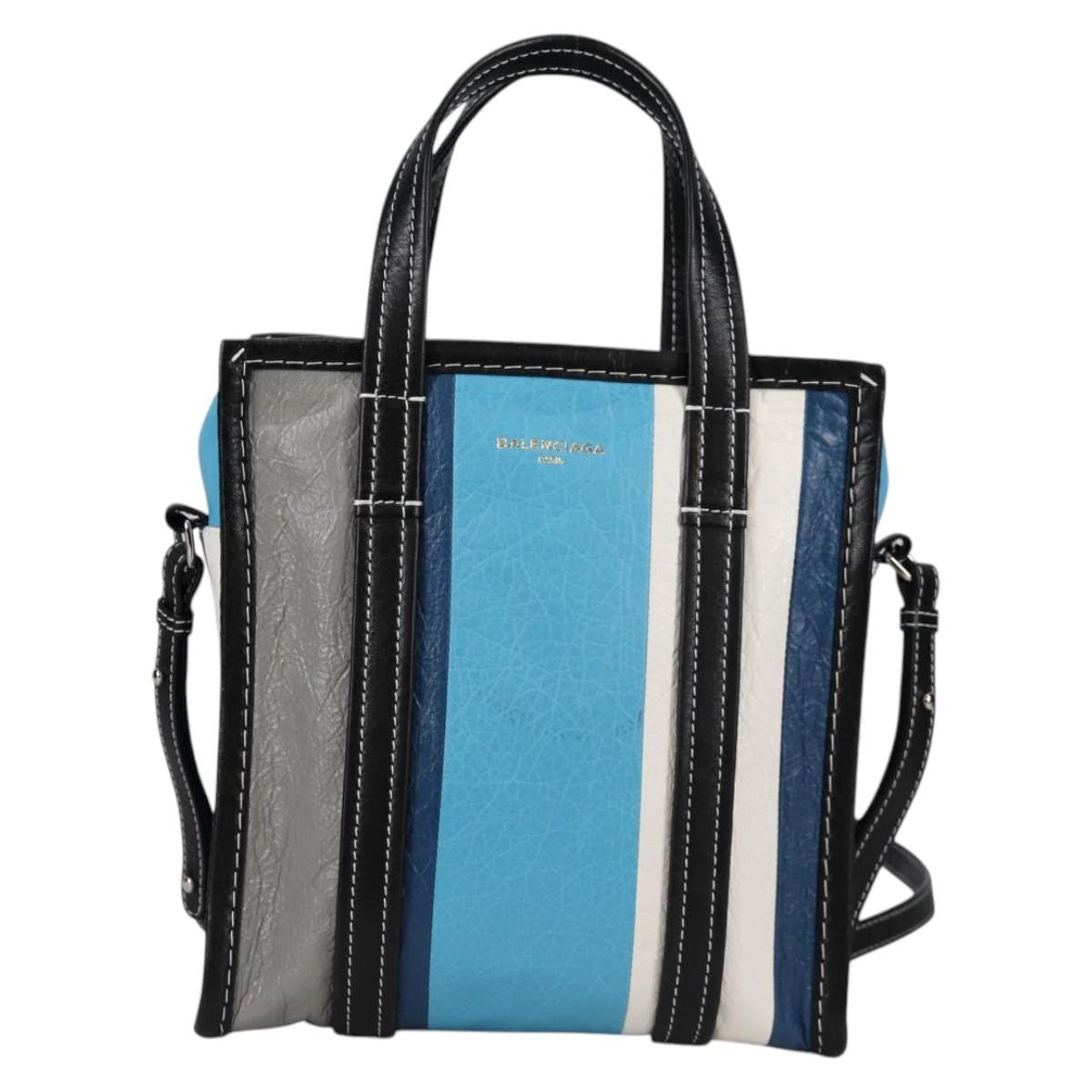 Balenciaga Bazar Convertible Tote Striped Leather Blue Leather Tote Bag Bag (Pre-Owned)