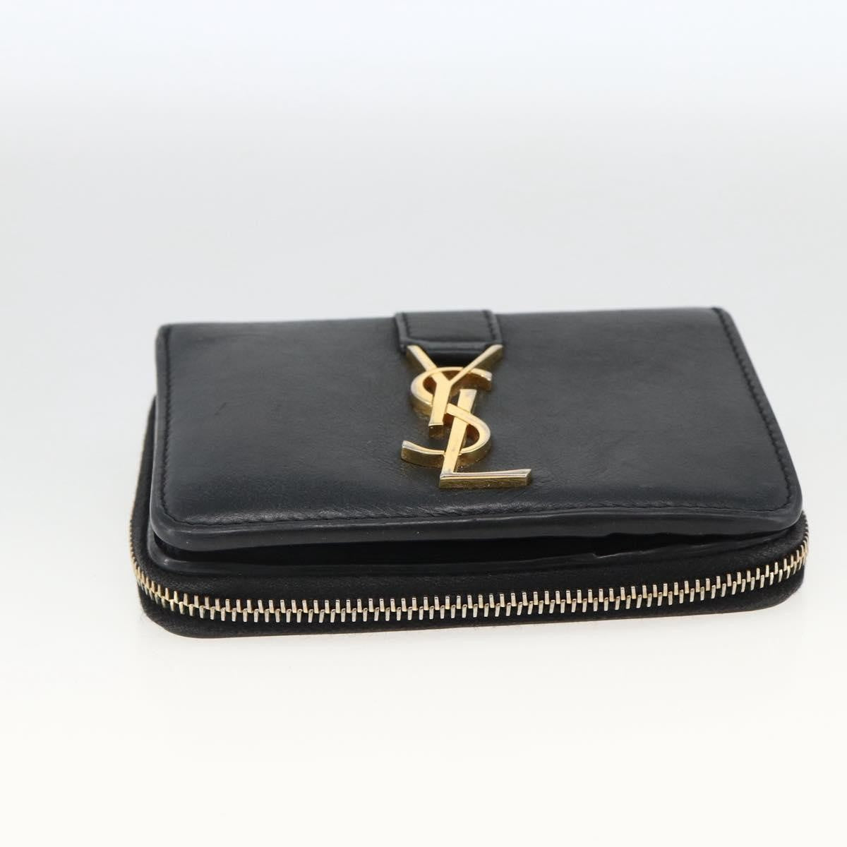 Saint Laurent Classic Monogram Ysl Line Zip Around Leather Black Leather Wallets Accessory (Pre-Owned)