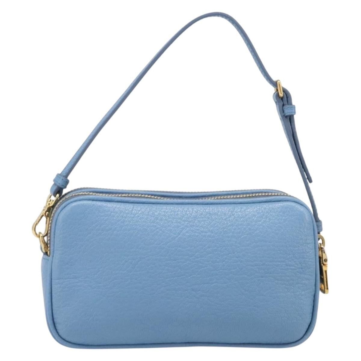 Miu Miu Double Zip Pochette Leather Blue Leather Clutche & Pouche Bag (Pre-Owned)