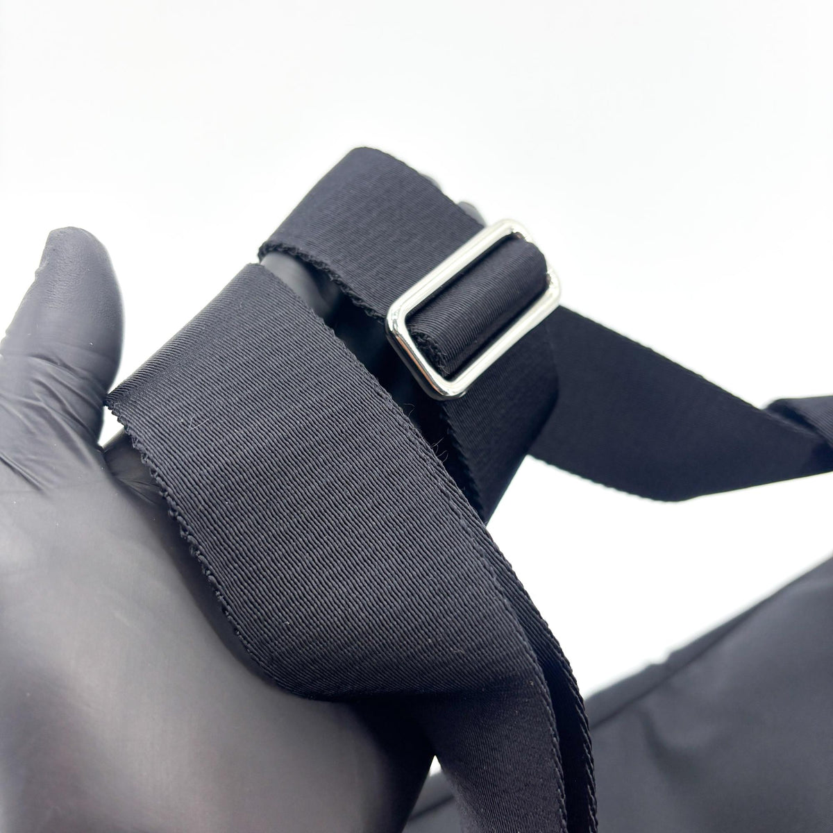 Prada Triangle Zip Sling Re-Nylon With Leather Black Nylon Backpack Bag (Pre-Owned)