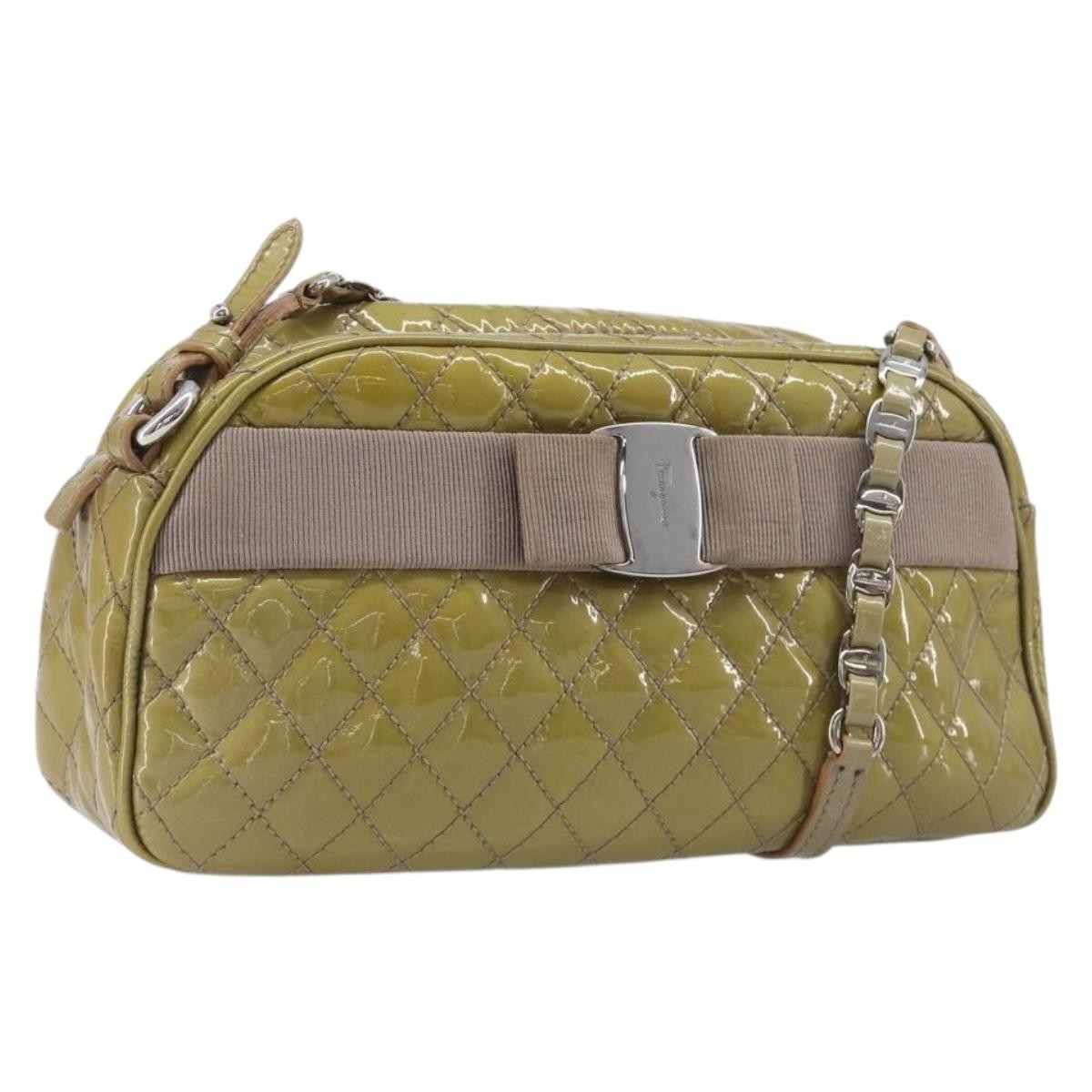 Salvatore Ferragamo Vala Patent Leather Green Patent_Leather Shoulder Bag Bag (Pre-Owned)