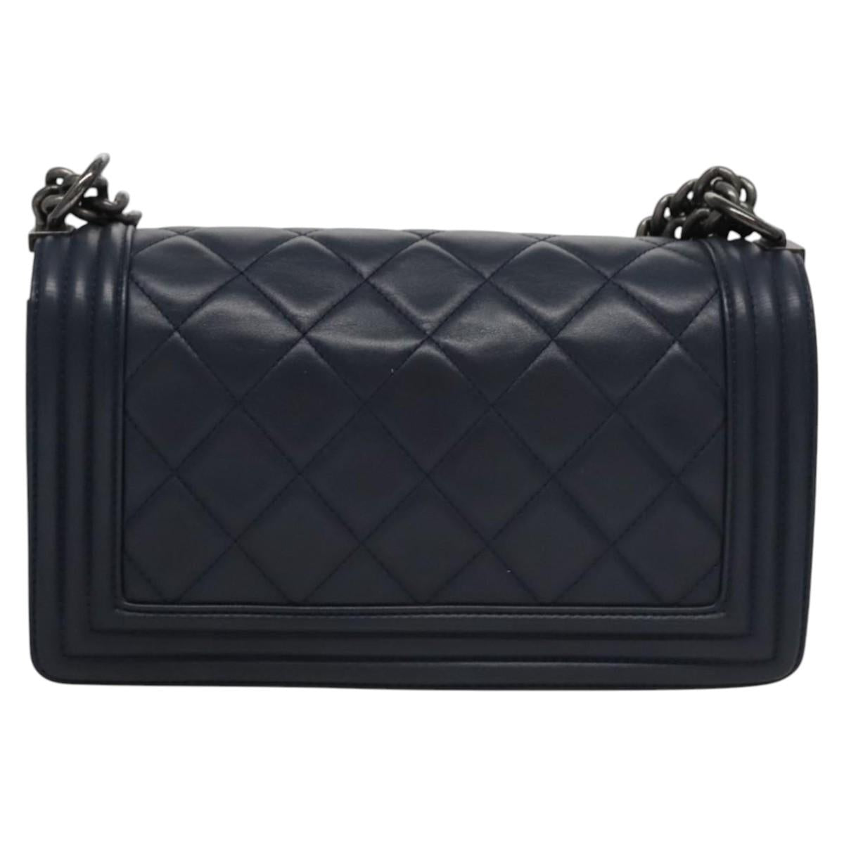 Chanel Boy Navy Leather Shoulder Bag (Pre-Owned)