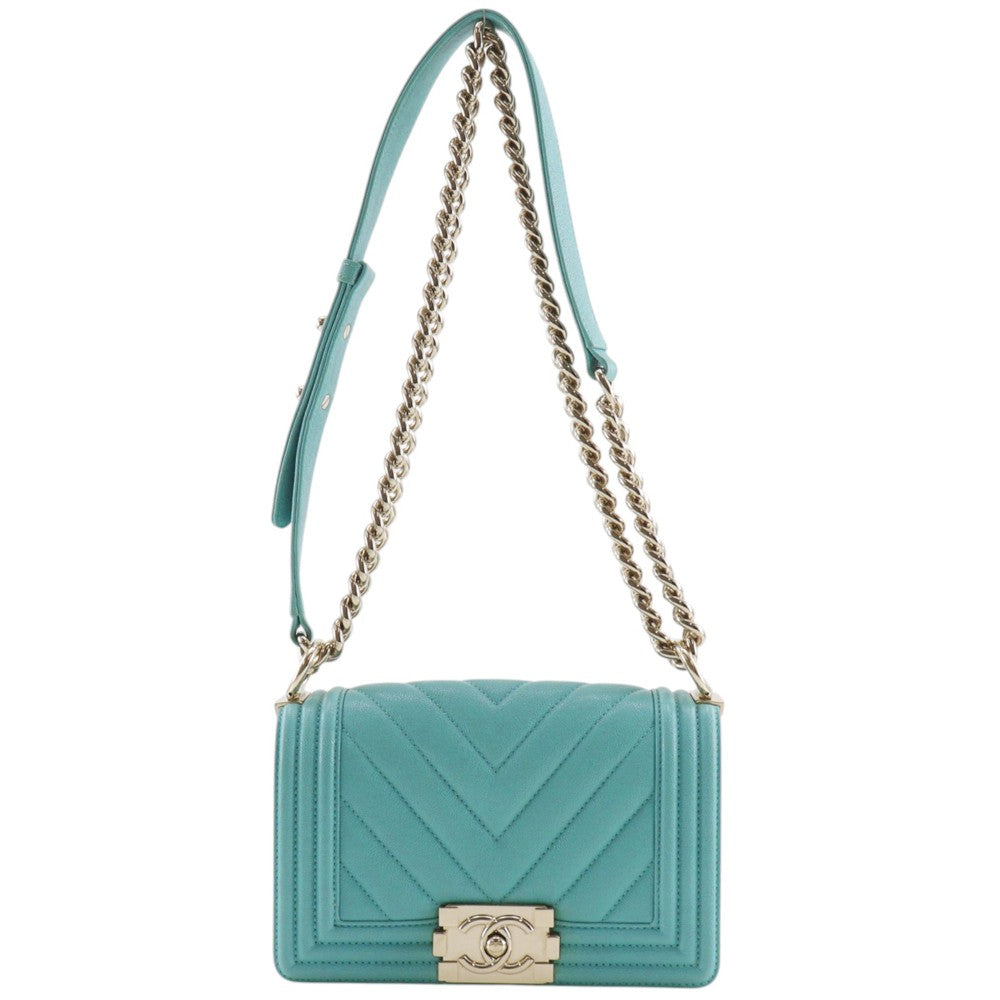 Chanel Boy Caviar Green Leather Shoulder Bag Bag (Pre-Owned)