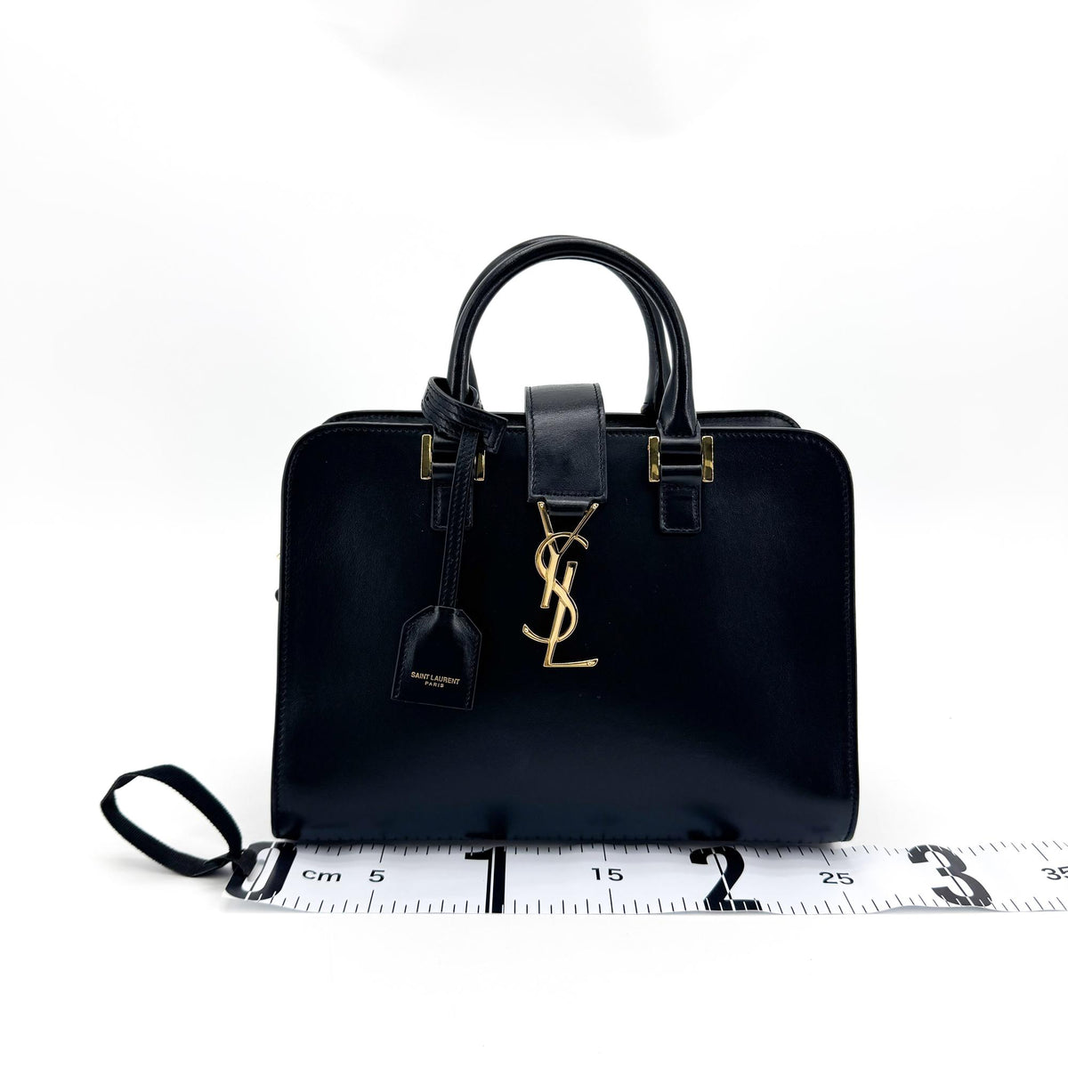 Saint Laurent Convertible Monogram Cabas Leather Black Leather Tote Bag Bag (Pre-Owned)