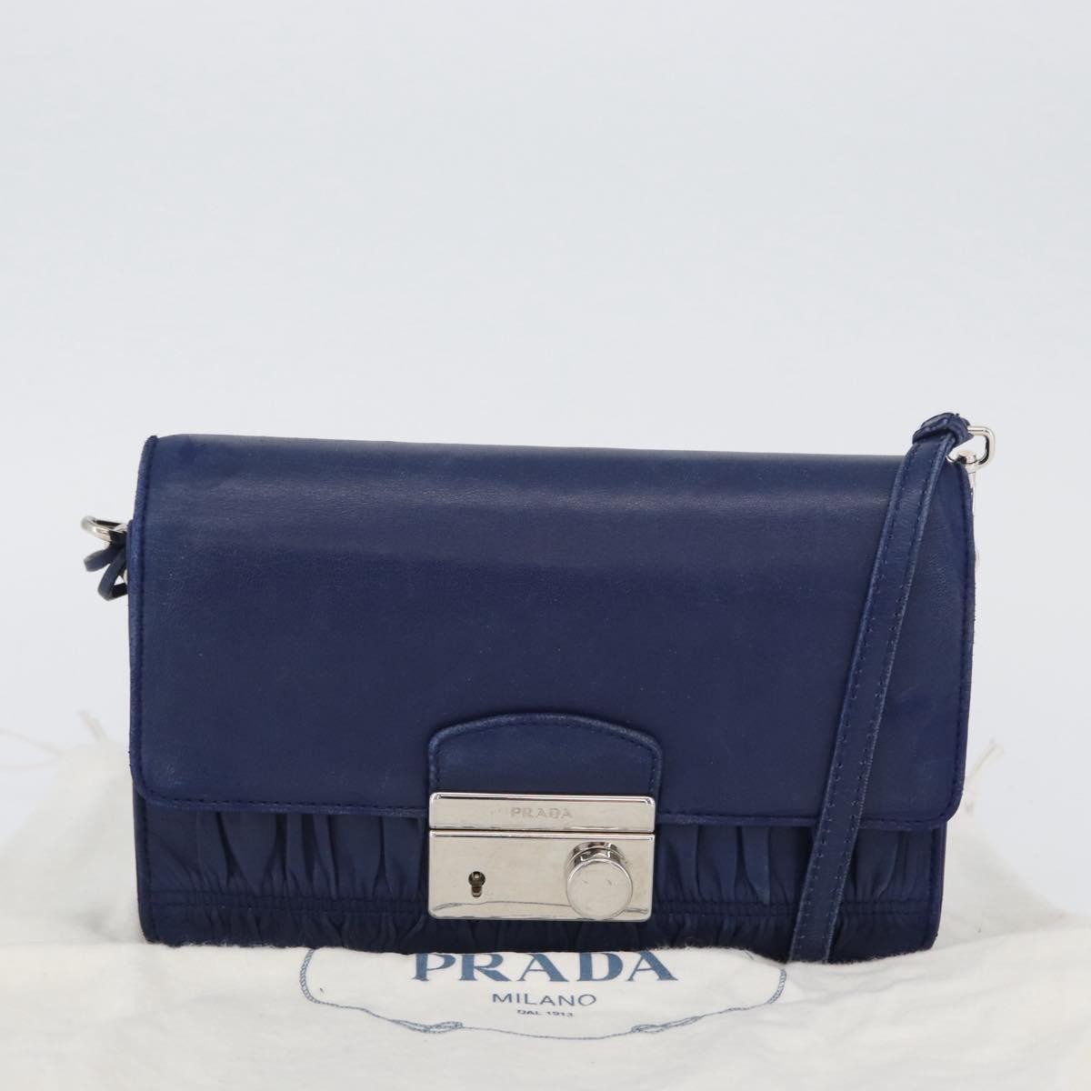 Prada Gaufre Flap Nappa Leather Blue Leather Shoulder Bag Bag (Pre-Owned)