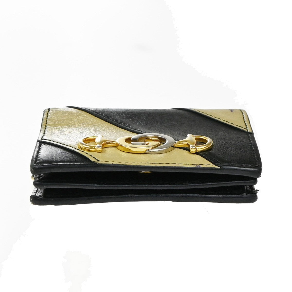 Gucci Zumi Chain Card Case Diagonal Quilted Leather Black Leather Wallets Accessory (Pre-Owned)
