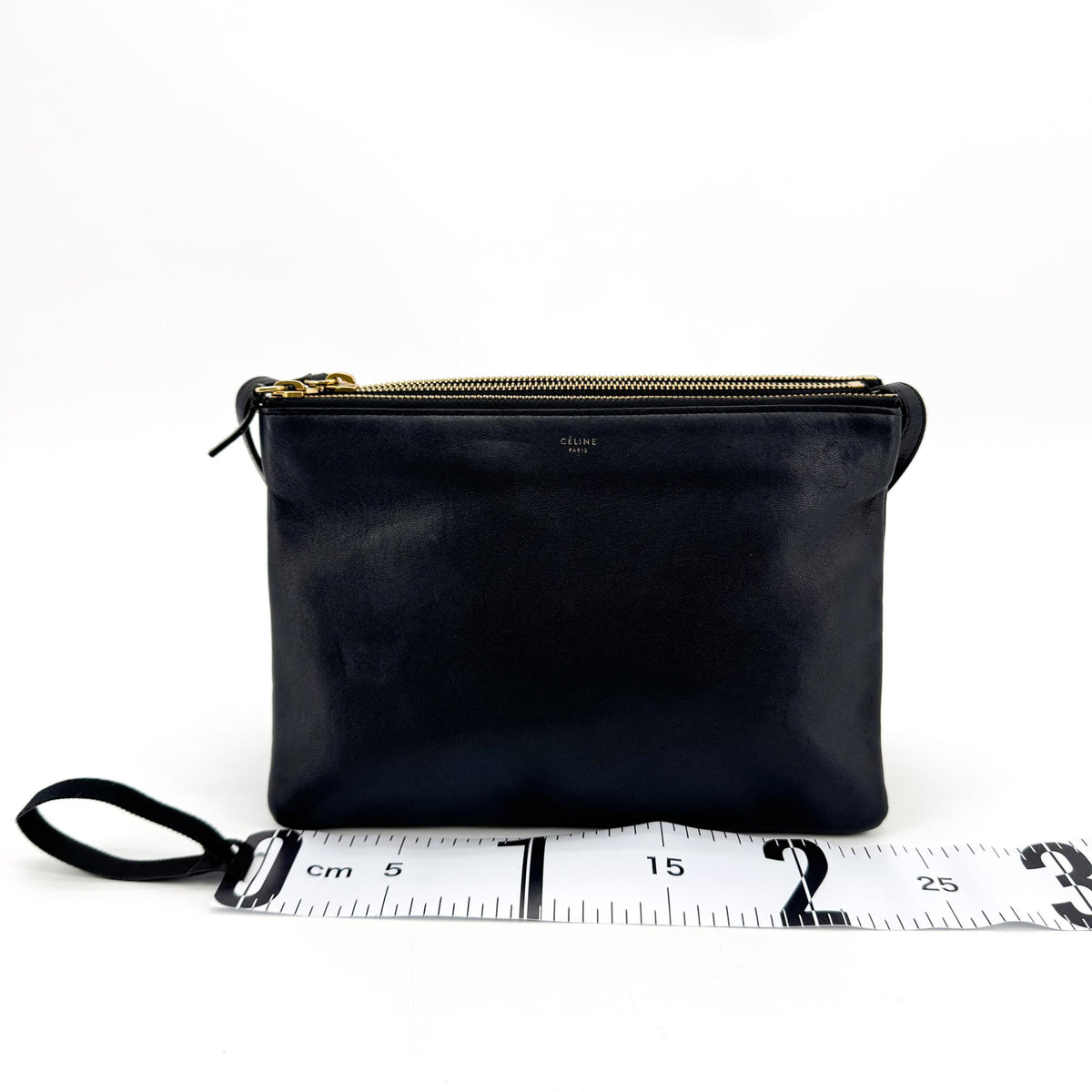 Celine Trio Leather Black Leather Crossbody Bag Bag (Pre-Owned)