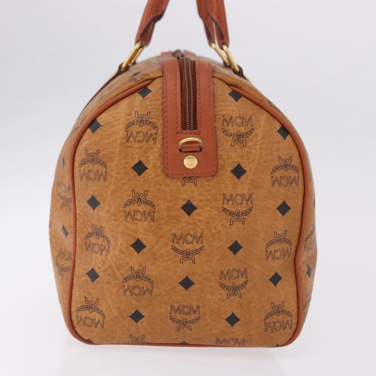 MCM Vicetos Logogram Boston Brown Leather Travel Bag Bag (Pre-Owned)