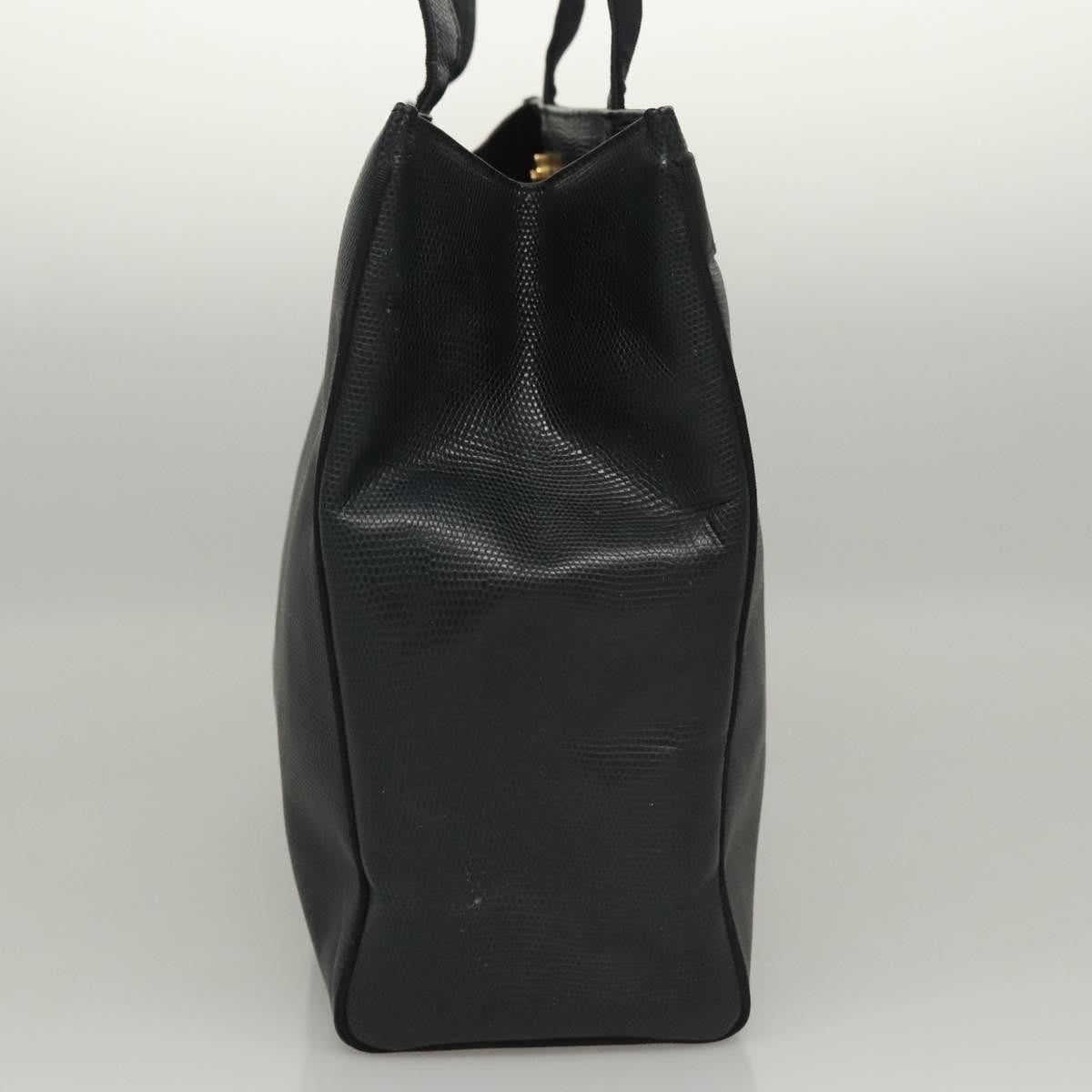 Salvatore Ferragamo Vintage Vara Bow Tote Lizard Embossed Leather Navy Leather Tote Bag Bag (Pre-Owned)