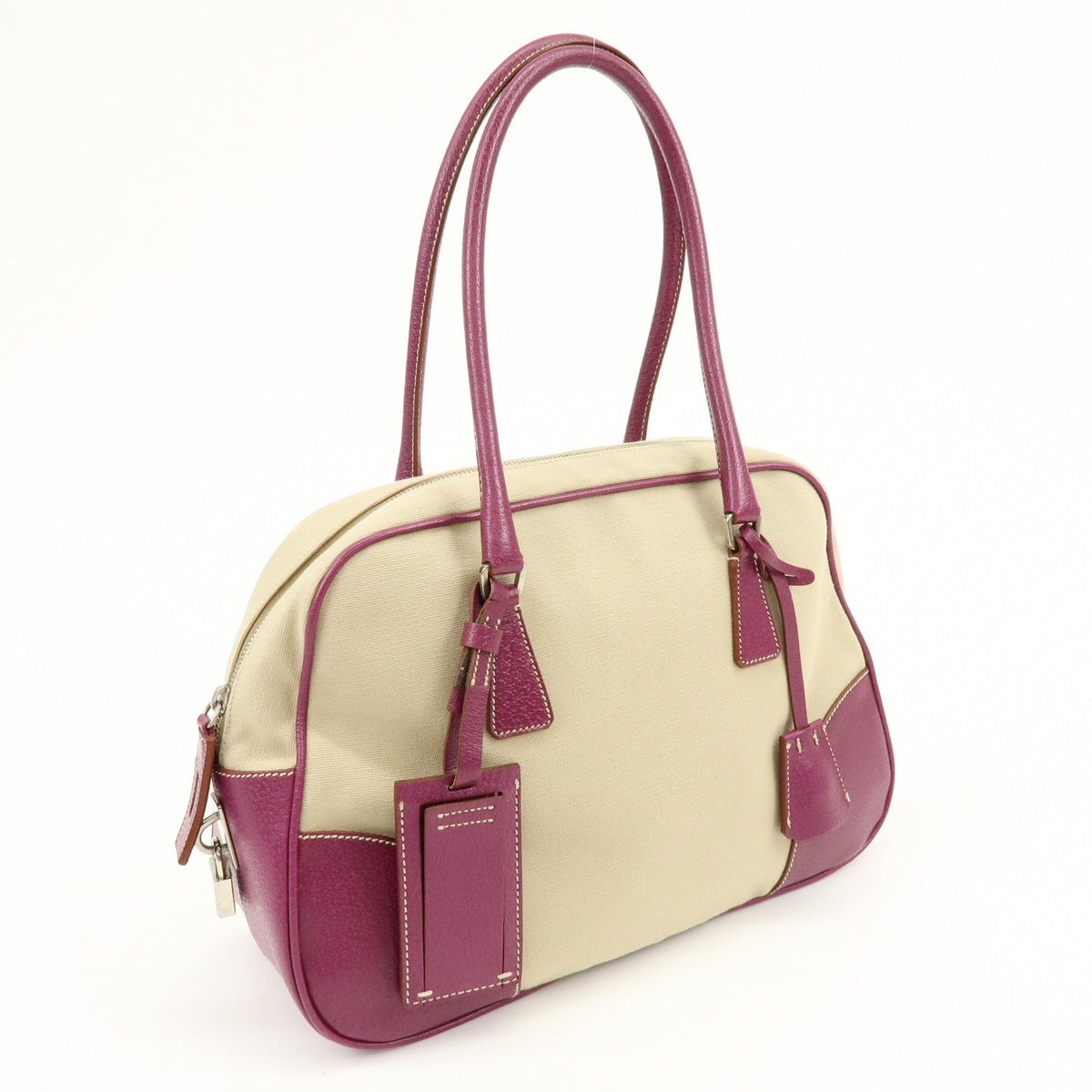 Prada Bowler Canvas With Leather Purple Canvas Shoulder Bag Bag (Pre-Owned)