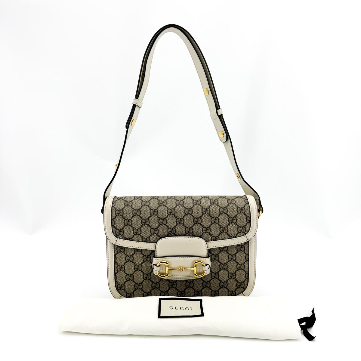 Gucci Horsebit 1955 Gg Coated Canvas With Leather Beige Canvas Shoulder Bag Bag (Pre-Owned)