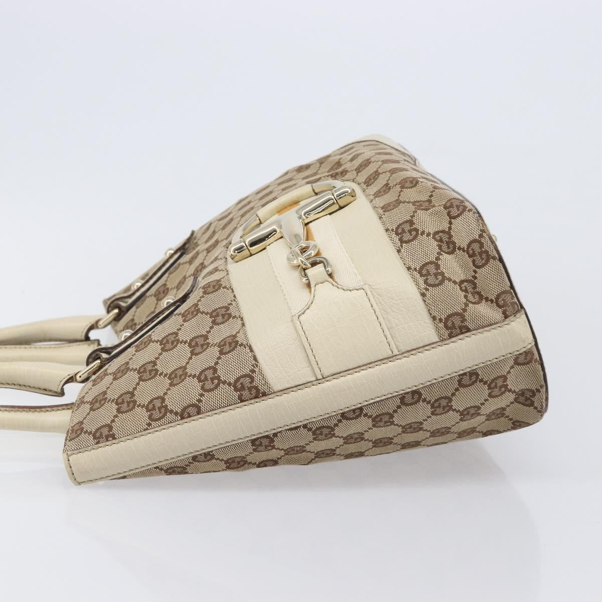 Gucci Horsebit Handle Gg Canvas Beige Canvas Tote Bag Bag (Pre-Owned)