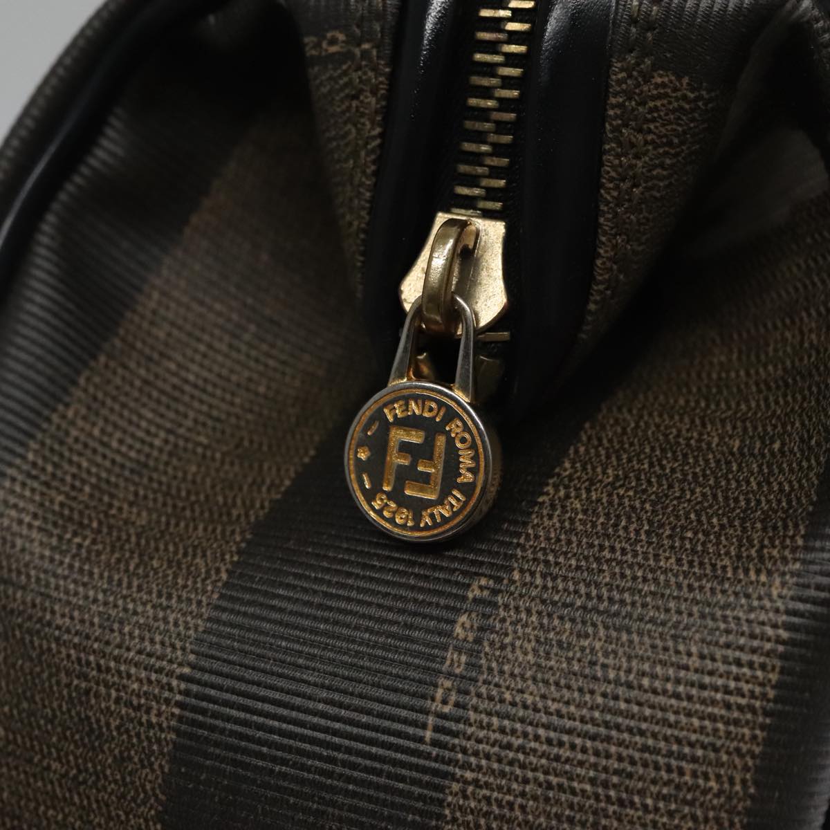 Fendi Pequin Brown Canvas Handbag (Pre-Owned)