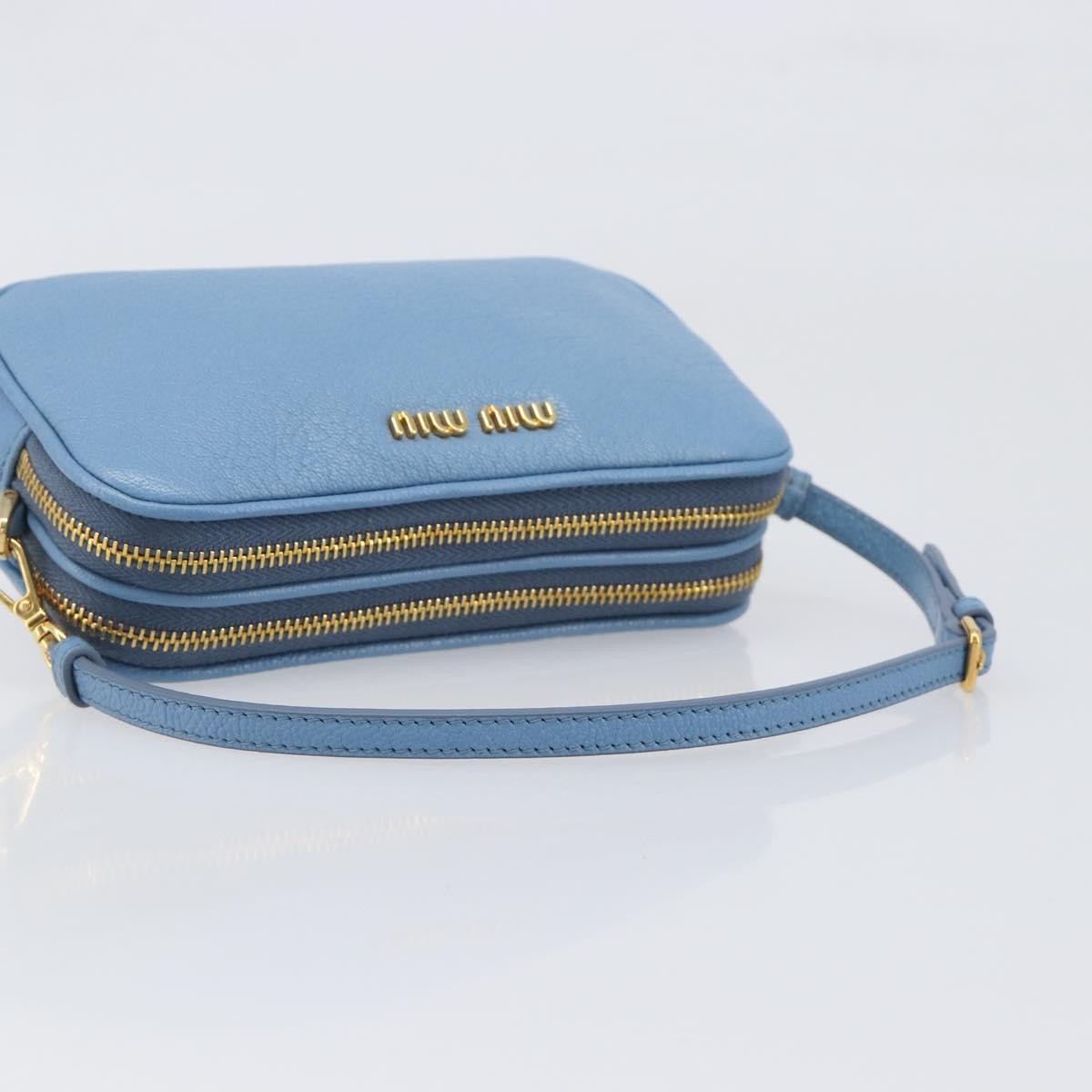 Miu Miu Double Zip Pochette Leather Blue Leather Clutche & Pouche Bag (Pre-Owned)