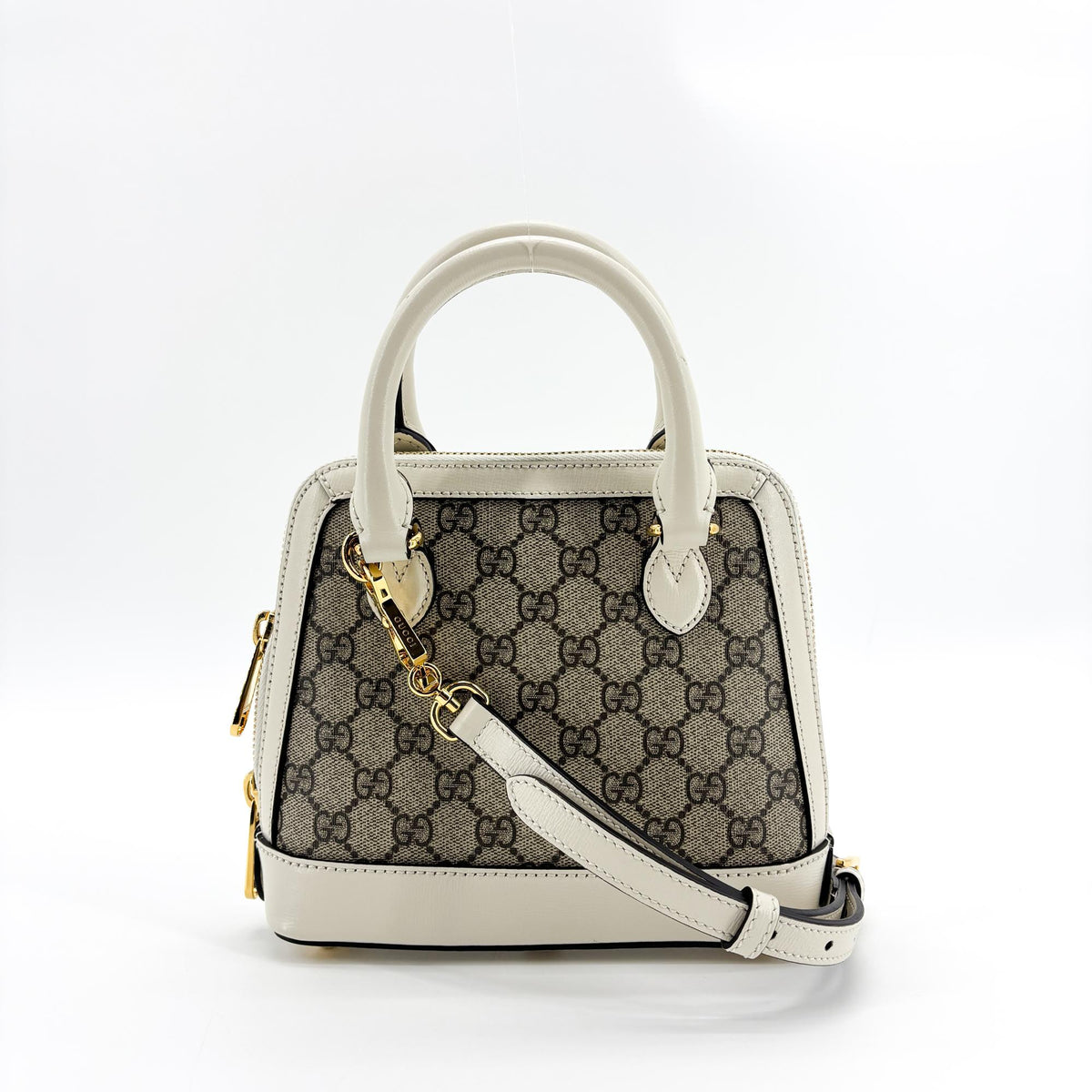 Gucci Horsebit 1955 Top Handle Gg Coated Canvas With Leather Beige Canvas Handbag (Pre-Owned)