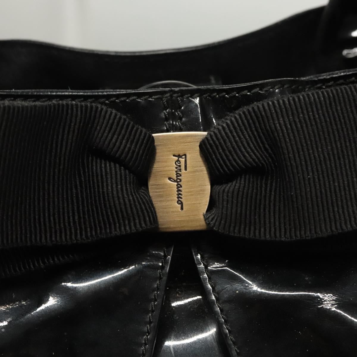 Salvatore Ferragamo Vala Patent Leather Black Patent_Leather Handbag (Pre-Owned)