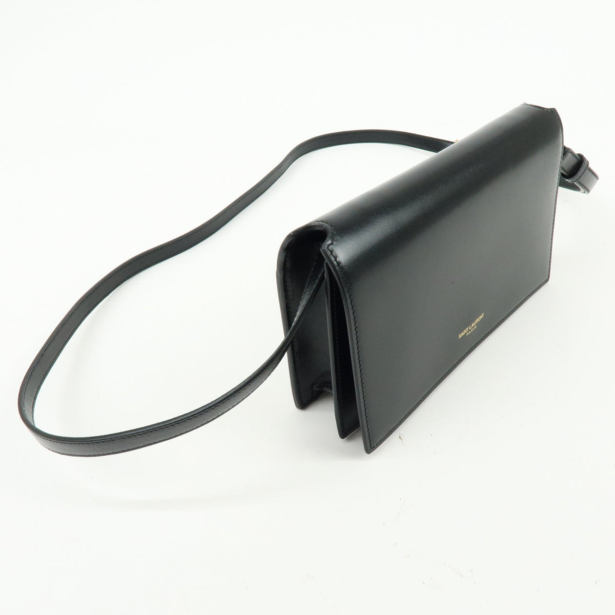 Saint Laurent Paris Chain Leather Black Leather Crossbody Bag Bag (Pre-Owned)