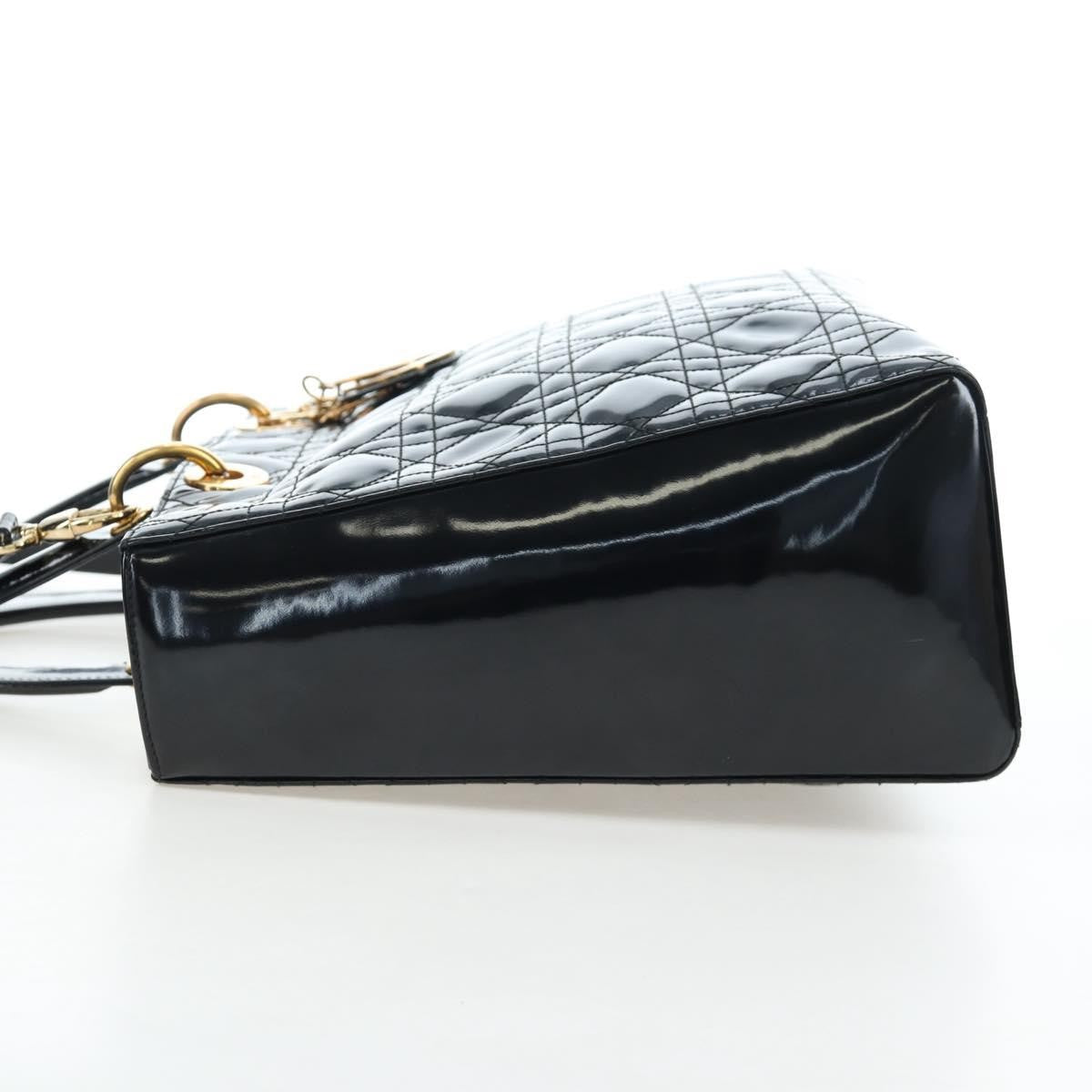 Christian Dior Lady Dior Cannage Black Patent_Leather Handbag (Pre-Owned)