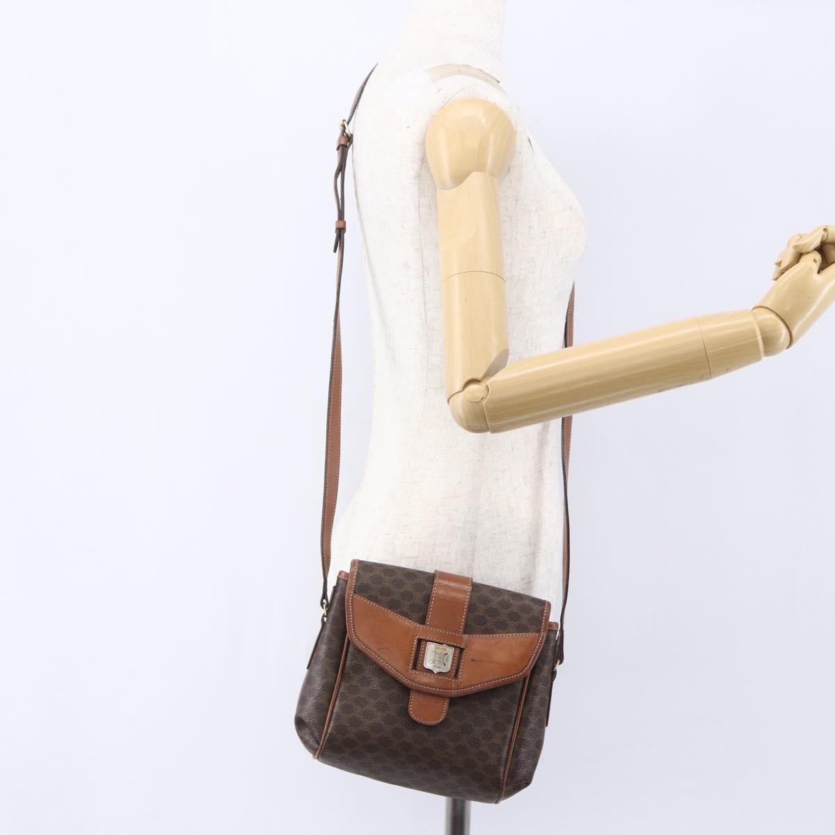 Celine Vintage Macadam Canvas And Leather Brown Canvas Shoulder Bag Bag (Pre-Owned)