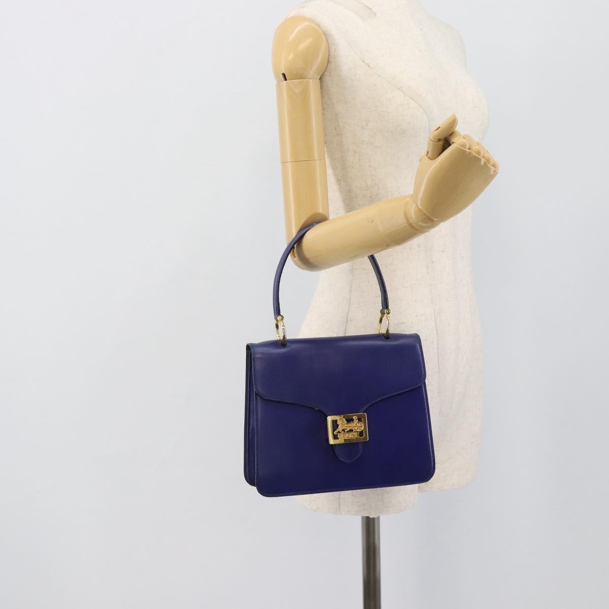 Celine Vintage Carriage Top Handle Leather Blue Leather Handbag (Pre-Owned)