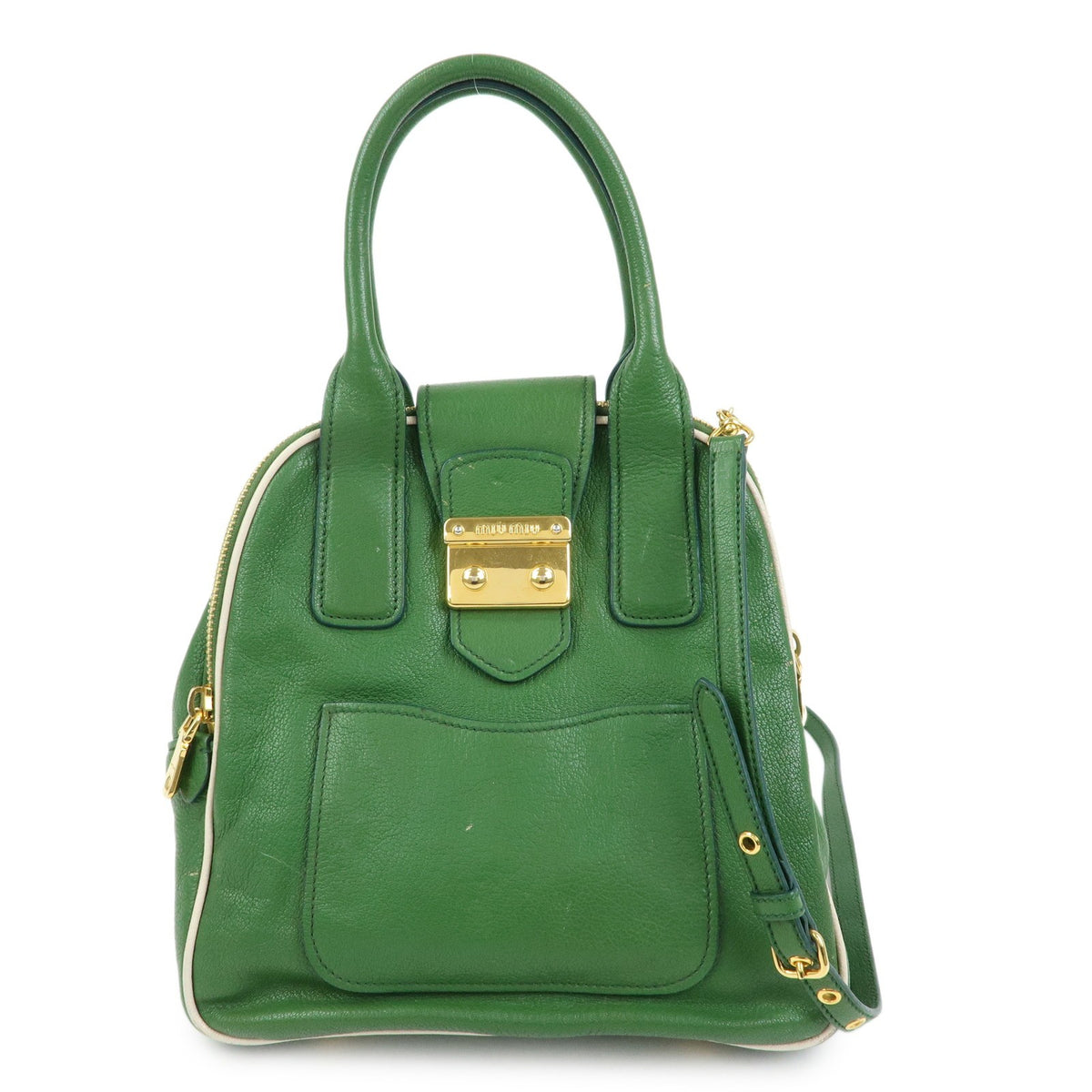 Miu Miu Madras Top Handle Leather Green Leather Handbag (Pre-Owned)