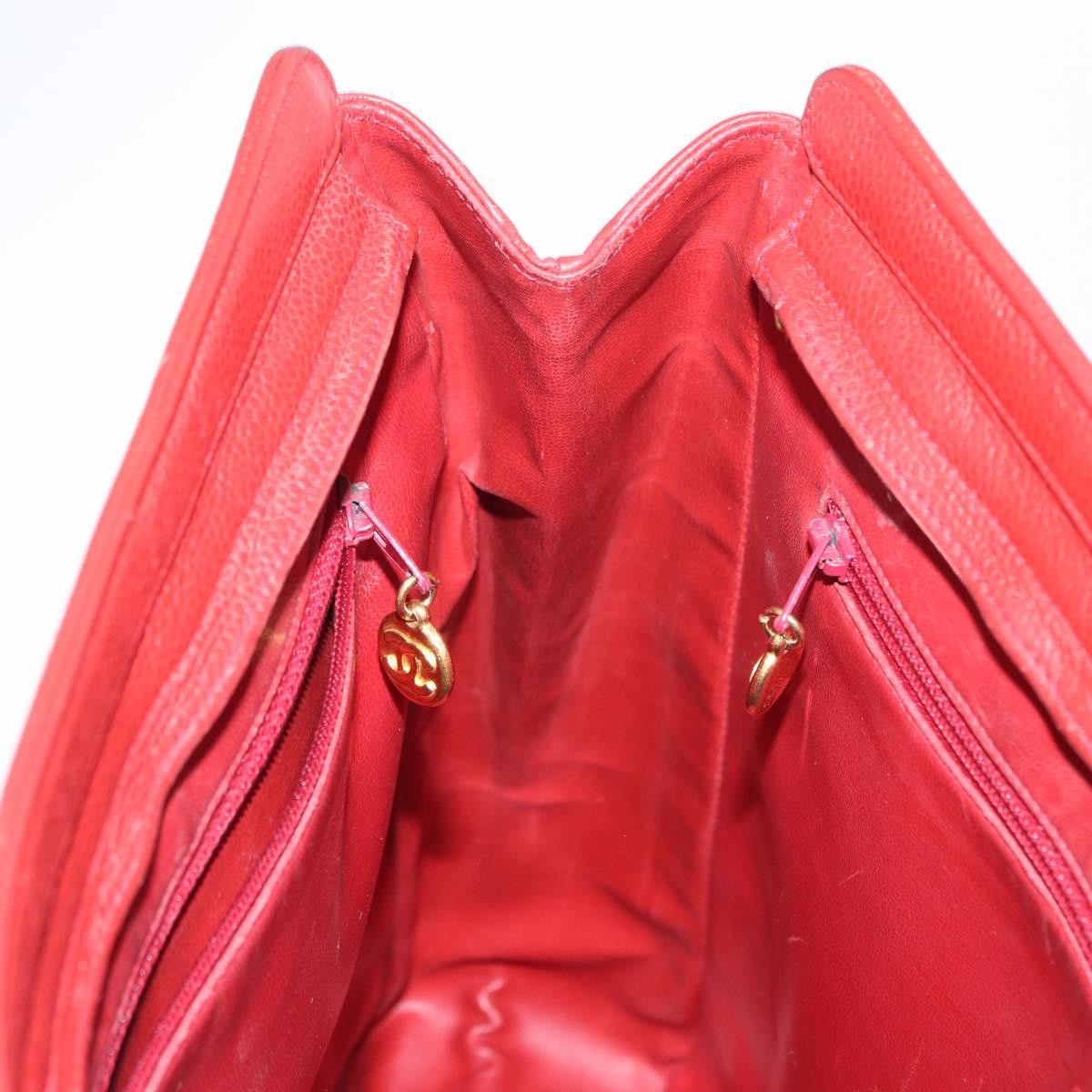 Chanel Vintage Metal Cc Caviar Red Leather Shoulder Bag Bag (Pre-Owned)