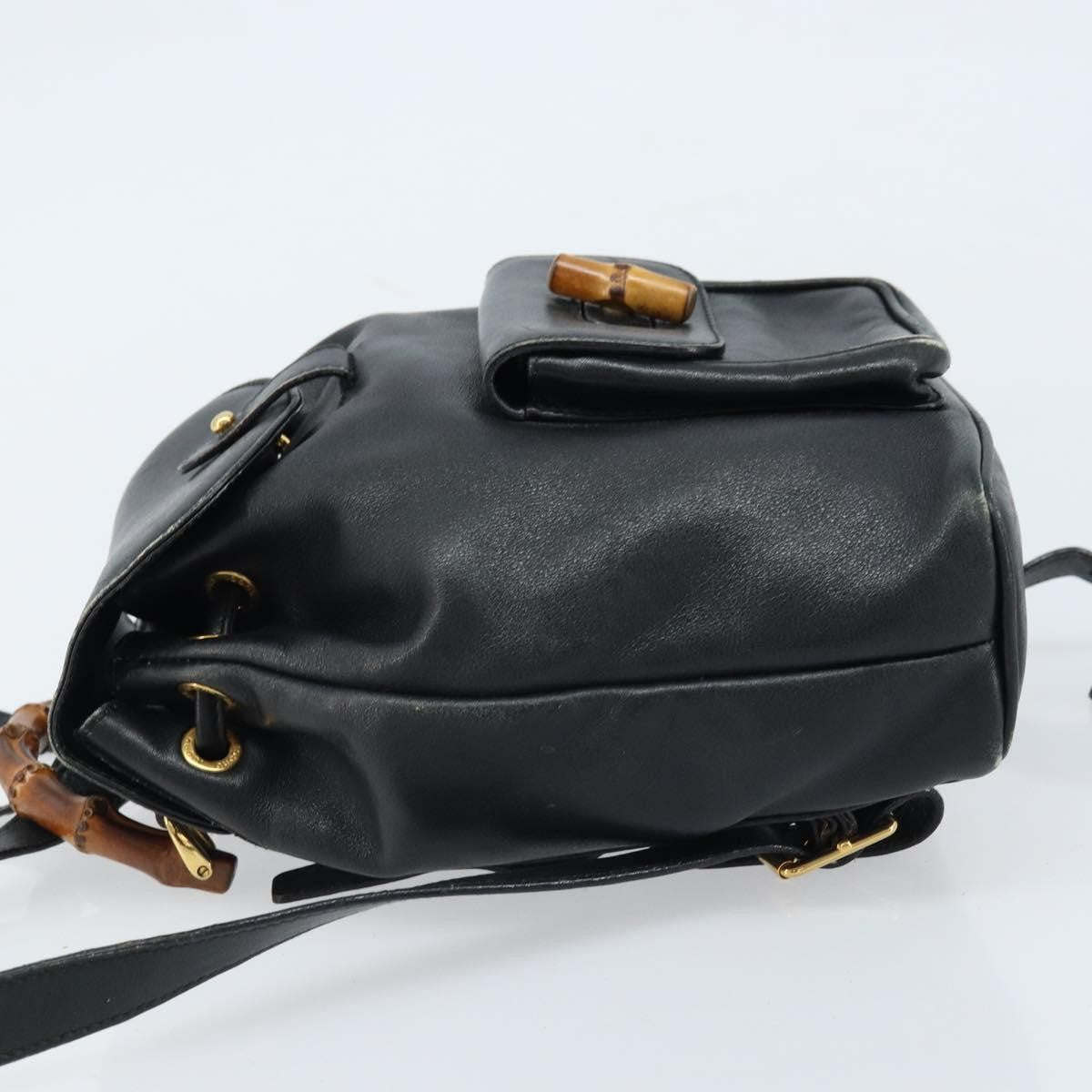 Gucci Vintage Bamboo Leather Black Leather Backpack Bag (Pre-Owned)