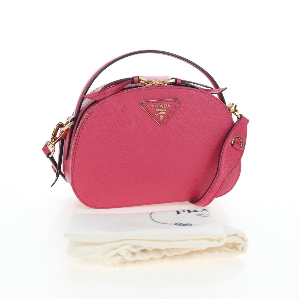 Prada Odette Top Handle Saffiano Leather Pink Leather Handbag (Pre-Owned)