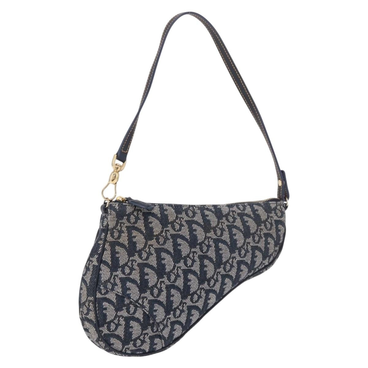 Christian Dior Vintage Saddle Bag Canvas Navy Canvas Clutche & Pouche Bag (Pre-Owned)