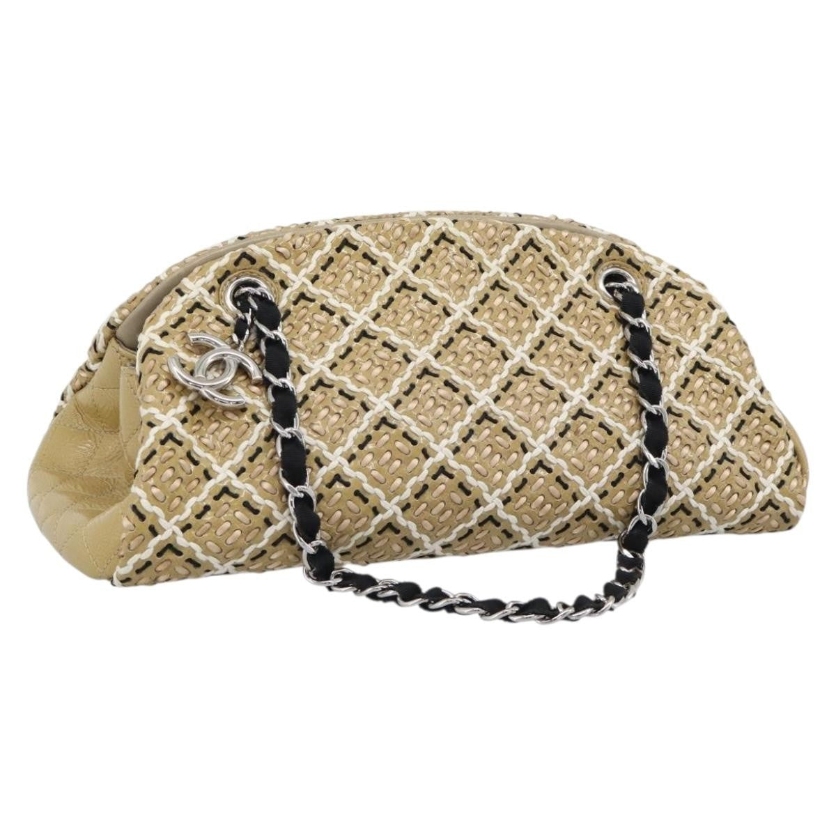 Chanel Just Mademoiselle Quilted Patent Beige Patent_Leather Handbag (Pre-Owned)