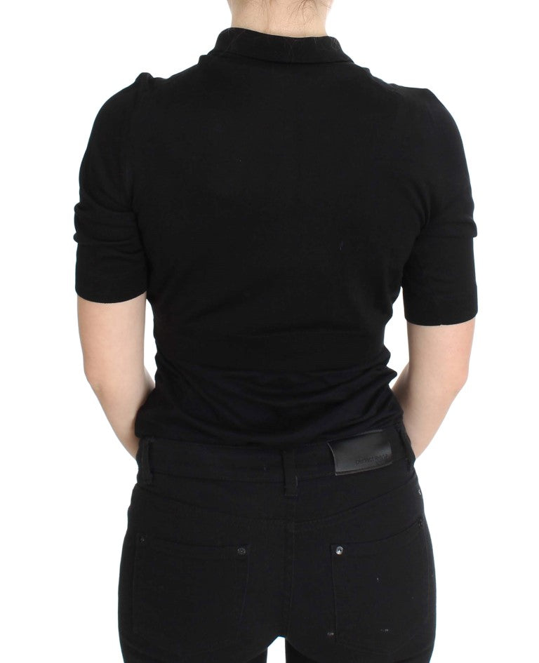 Dolce & Gabbana Black Silk Floral Embroidered Polo Women's Top