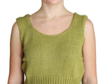 PINK MEMORIES Green Cotton Blend Knitted Sleeveless Women's Sweater