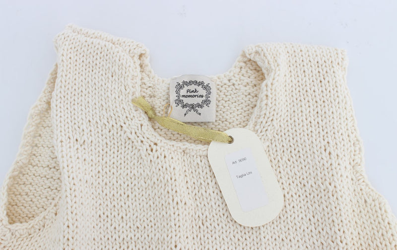 PINK MEMORIES Beige Cotton Blend Knitted Sleeveless Women's Sweater