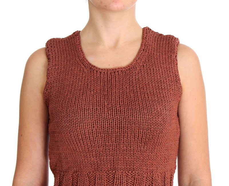 PINK MEMORIES Red Cotton Blend Knitted Sleeveless Women's Sweater