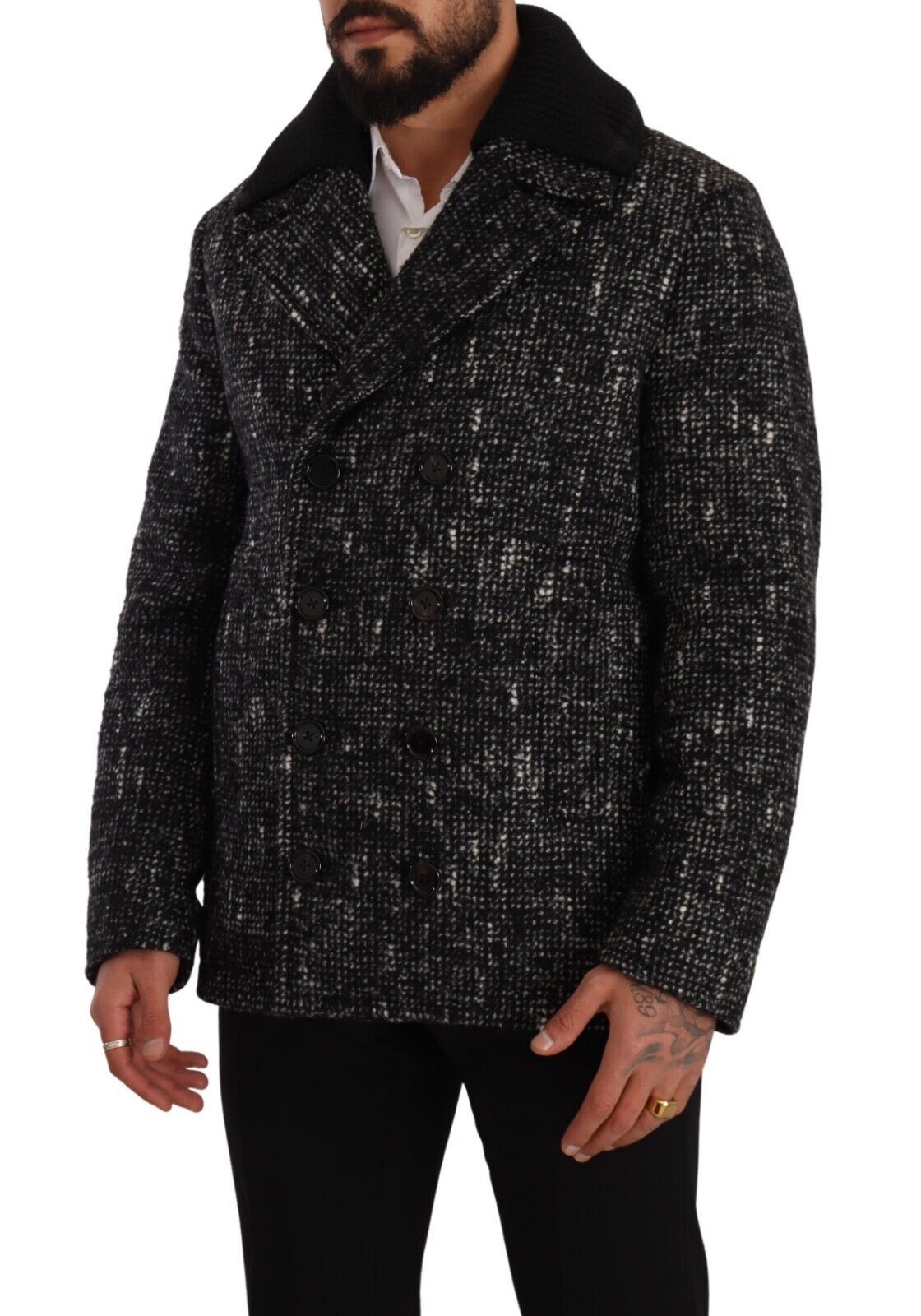 Dolce & Gabbana Black Wool Double Breasted Coat Men Men's Jacket
