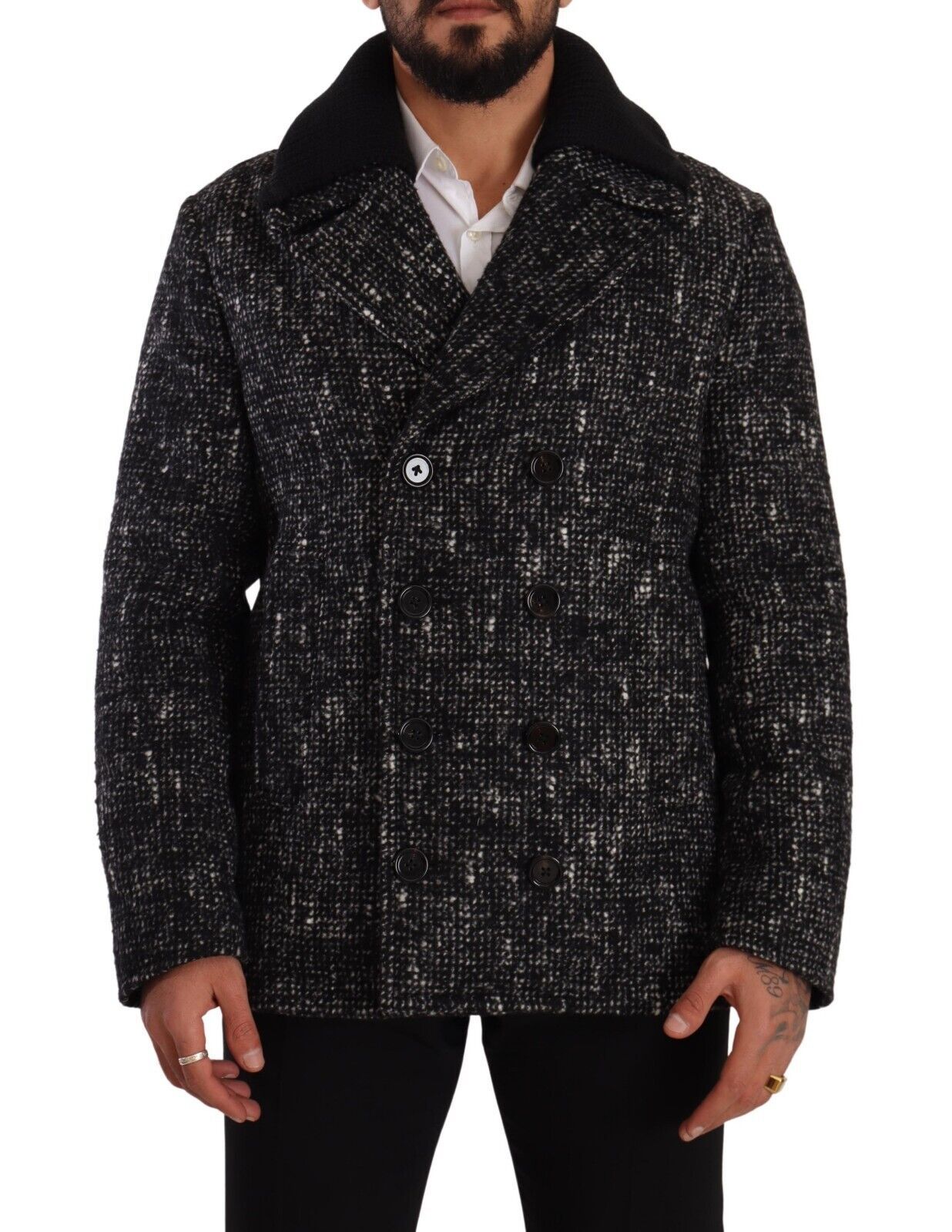 Dolce & Gabbana Black Wool Double Breasted Coat Men Men's Jacket