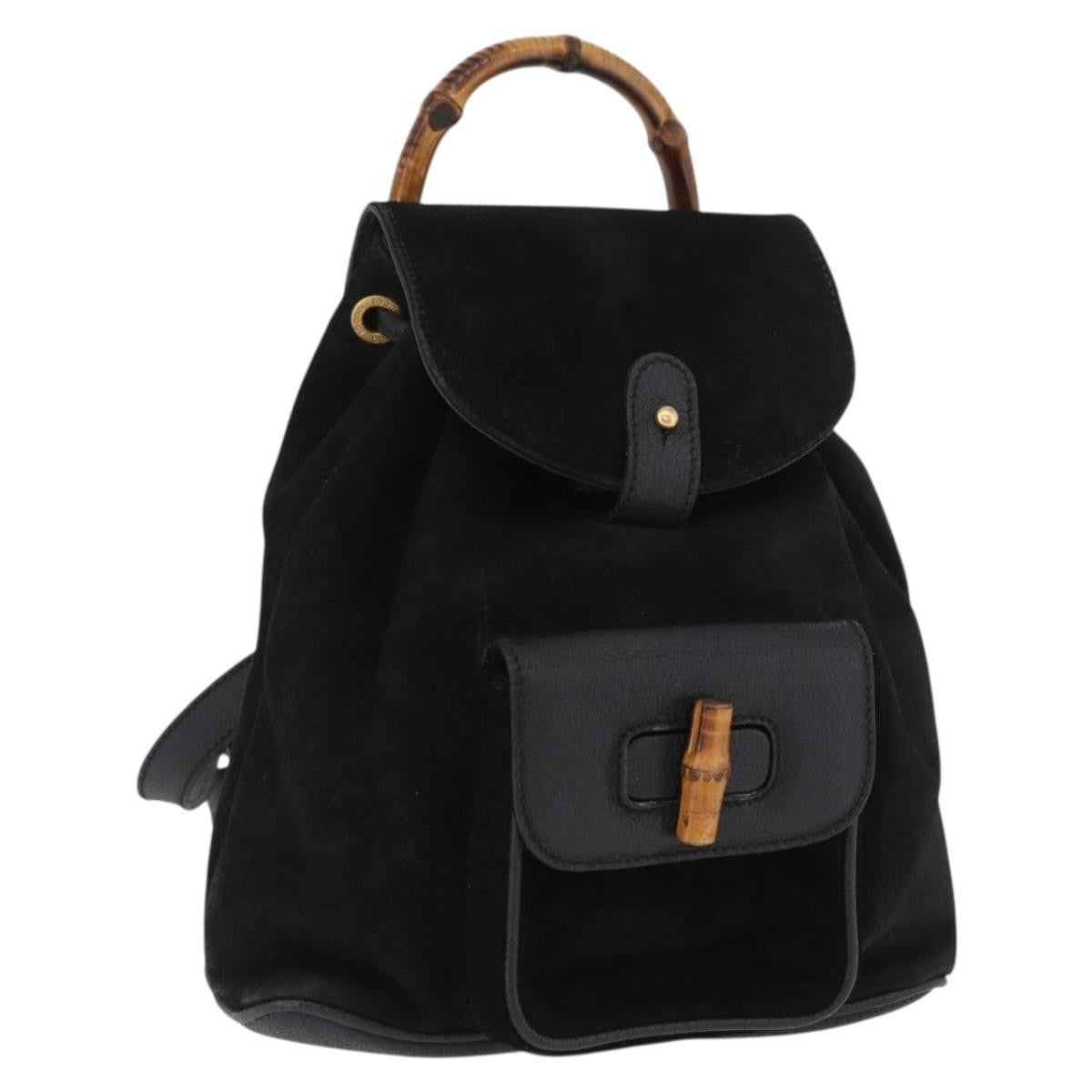 Gucci Gucci Bamboo Daim Black Suede Backpack Bag (Pre-Owned)