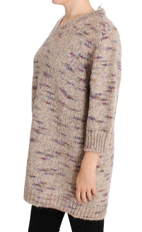 PINK MEMORIES Beige Oversized V-Neck Knitted Women's Sweater