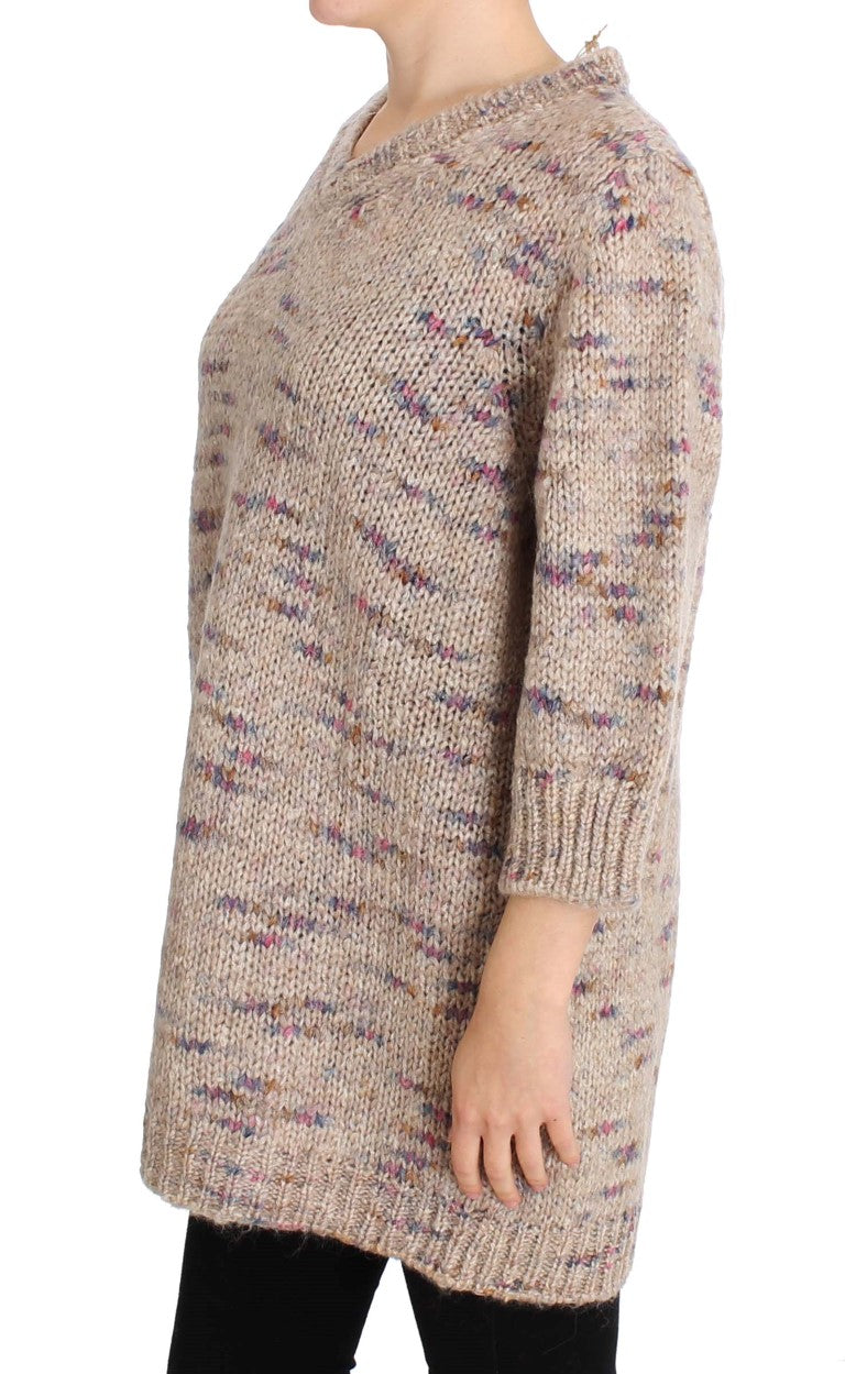PINK MEMORIES Beige Wool Blend Knitted Oversize Women's Sweater