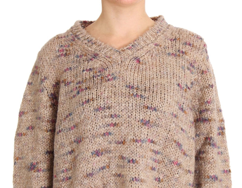 PINK MEMORIES Beige Wool Blend Knitted Oversize Women's Sweater