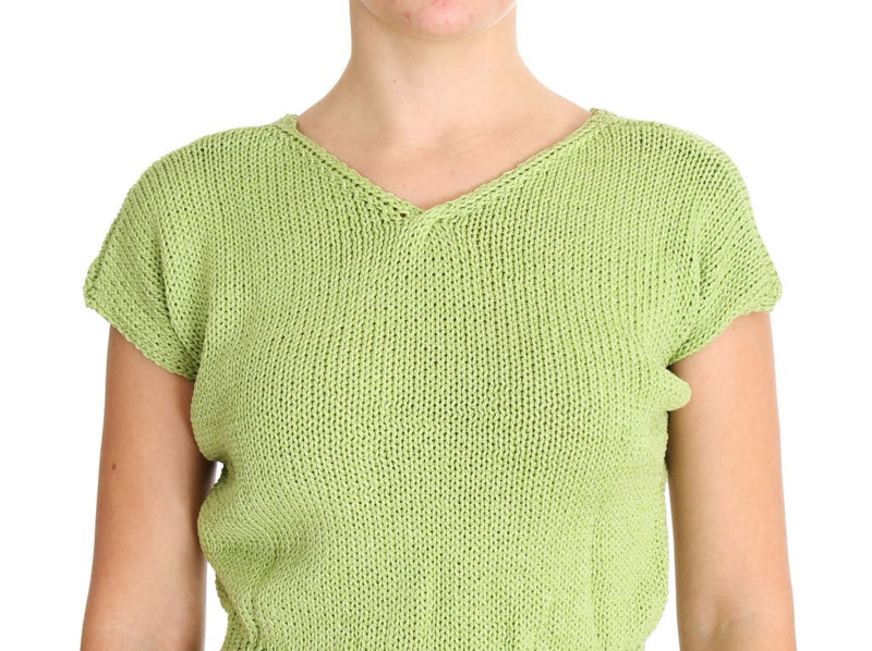 PINK MEMORIES Green Cotton Blend Knitted Women's Sweater