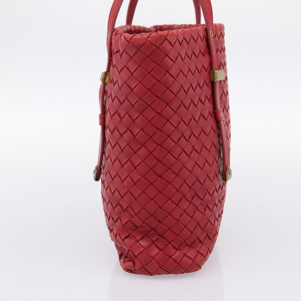 Bottega Veneta Belted Tote Intrecciato Nappa Red Leather Tote Bag Bag (Pre-Owned)