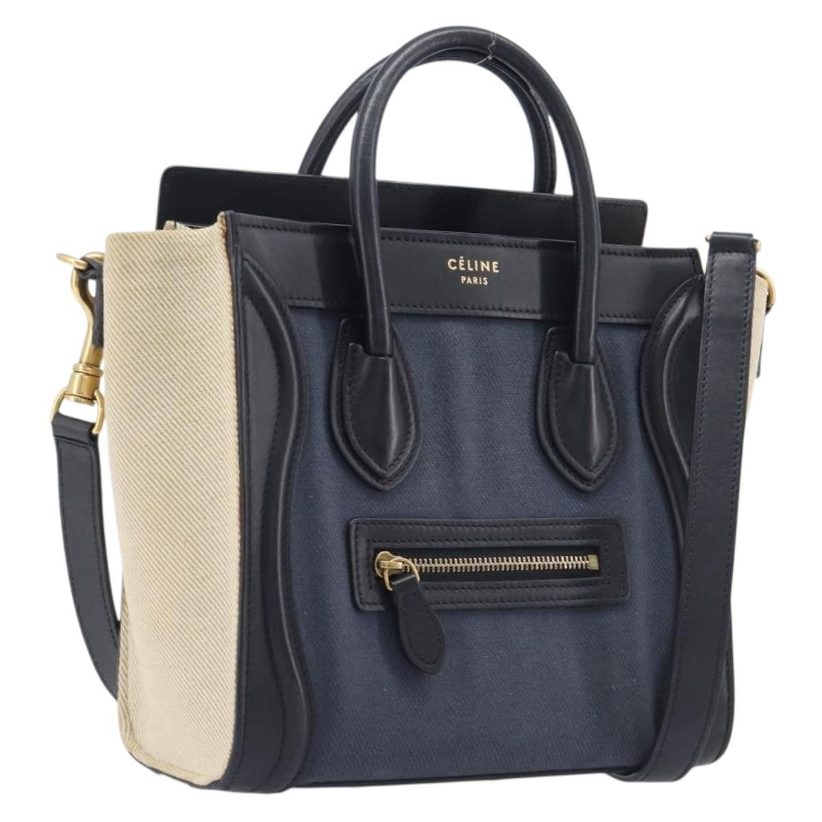 Celine Tricolor Luggage Canvas And Leather Navy Canvas Handbag (Pre-Owned)