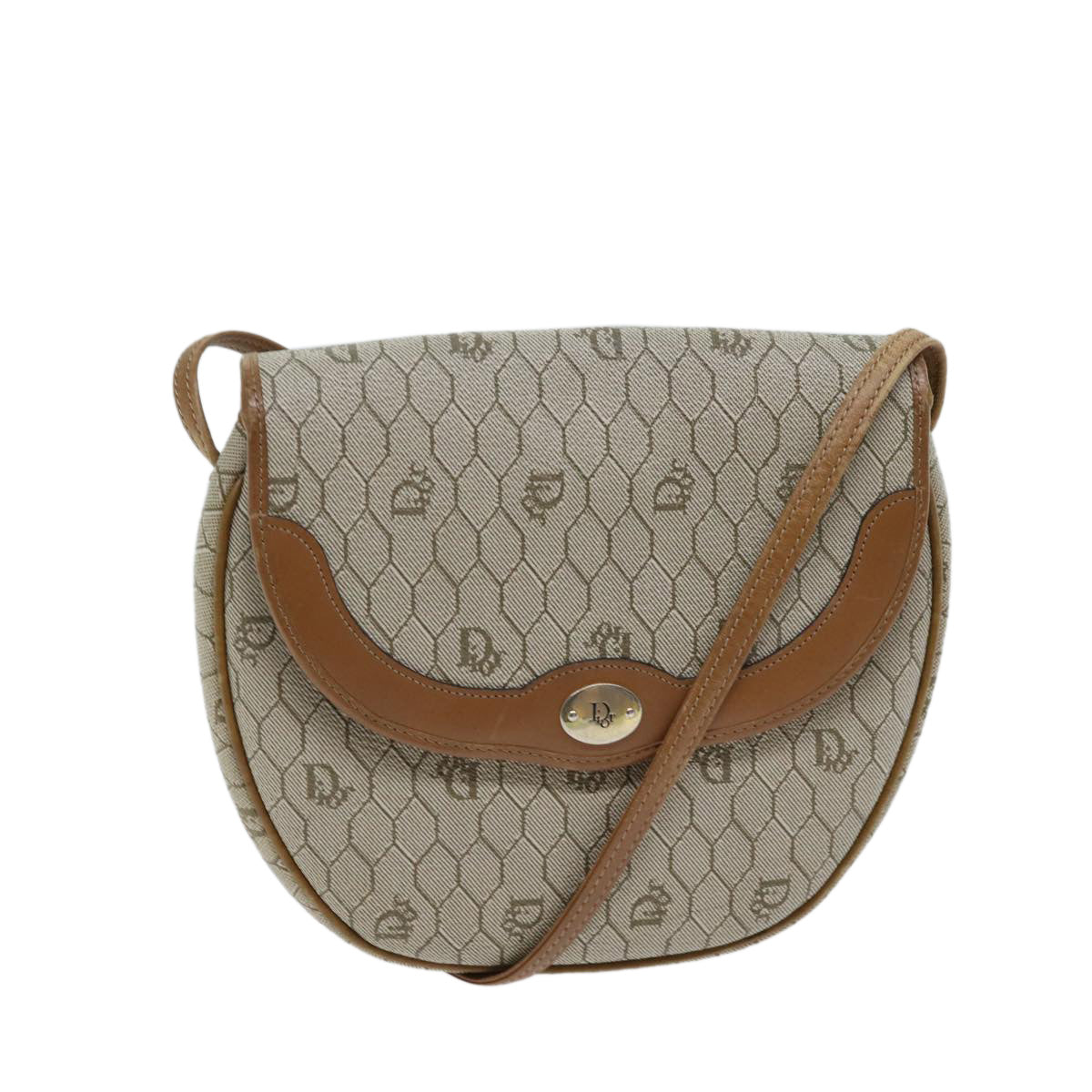 Dior Honeycomb Beige Canvas Shoulder Bag (Pre-Owned)