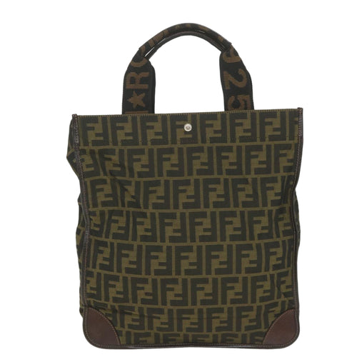 Fendi Zucca Khaki Canvas Handbag (Pre-Owned)