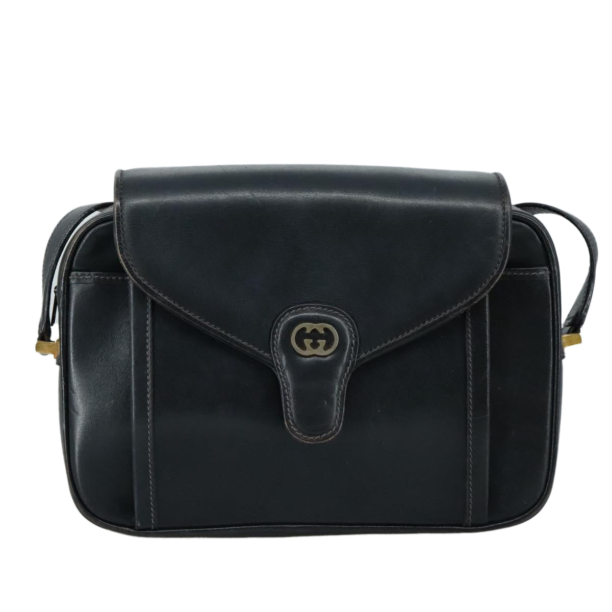 Gucci Interlocking G Navy Leather Shoulder Bag (Pre-Owned)