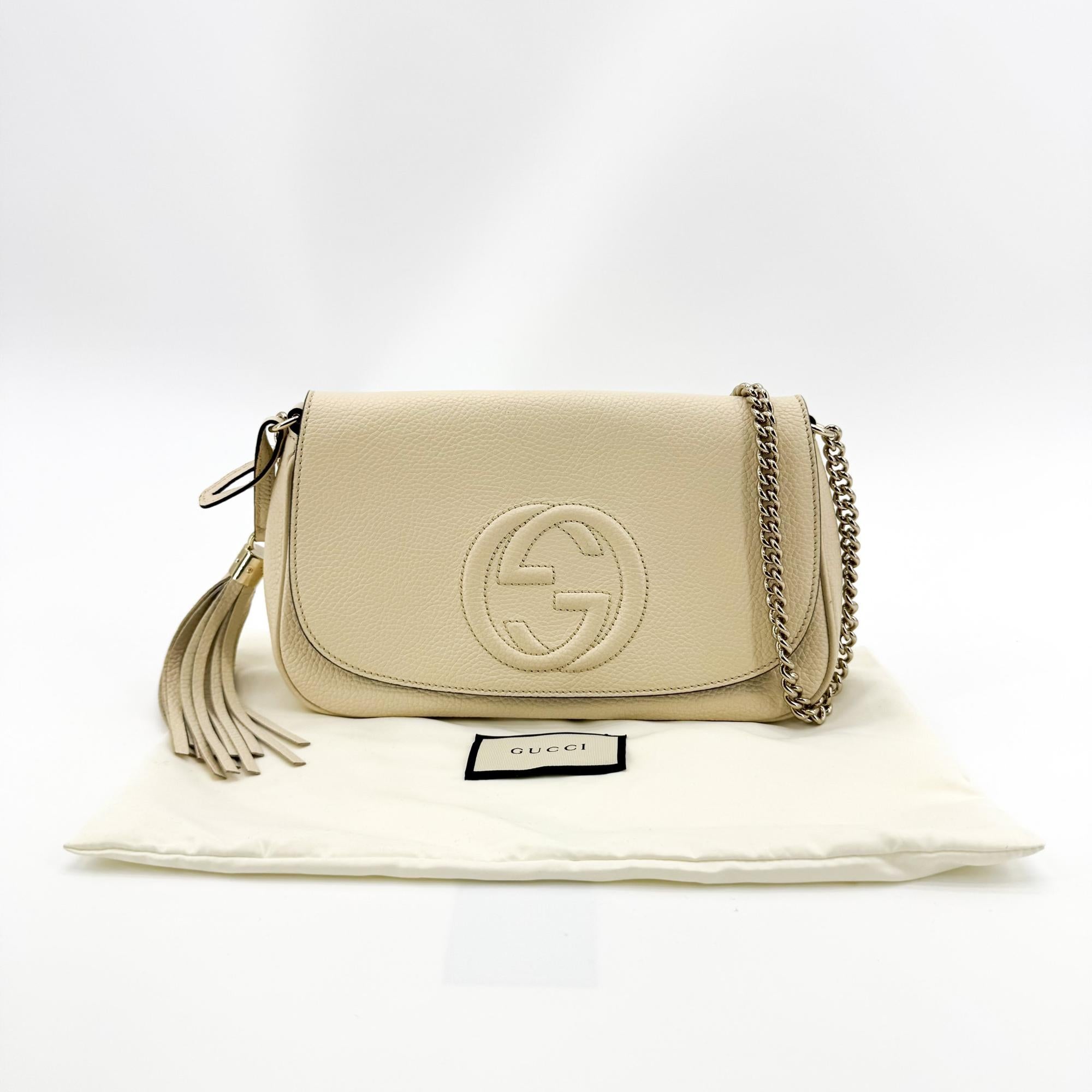 Gucci Soho Chain Leather Beige Leather Shoulder Bag Bag (Pre-Owned)